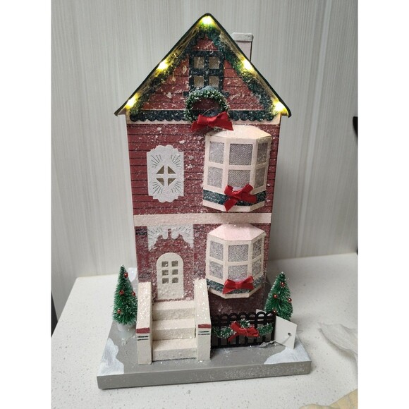 Putz Style Village House Nordstrom Lights Up Glitter battery Operated Brownstone - Picture 1 of 7